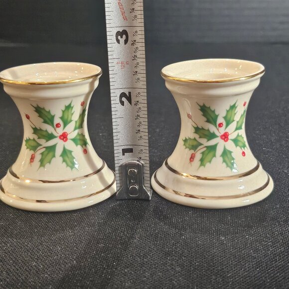 Lenox Winter Greetings Candlestick Pair With Two Red Tapers Boxed - Picture 12 of 12